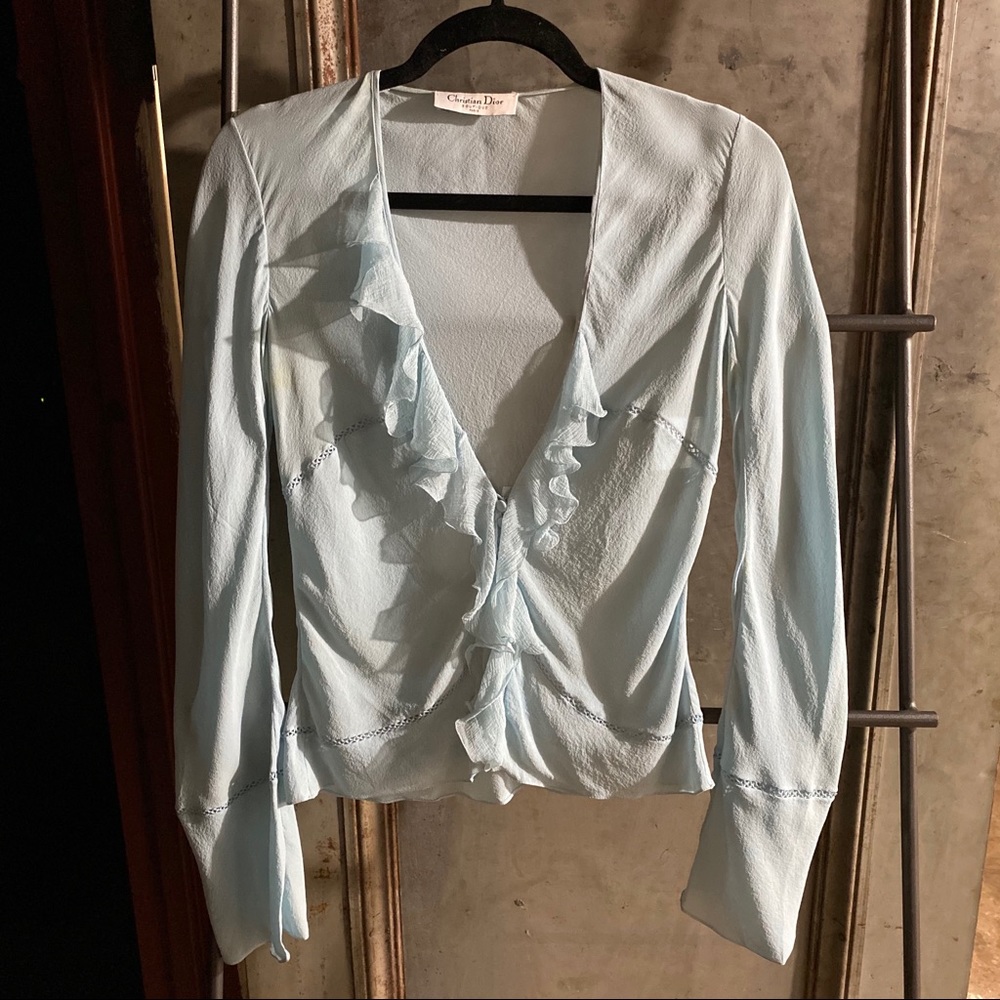 Christian Dior Baby Blue Silk Chiffon Blouse